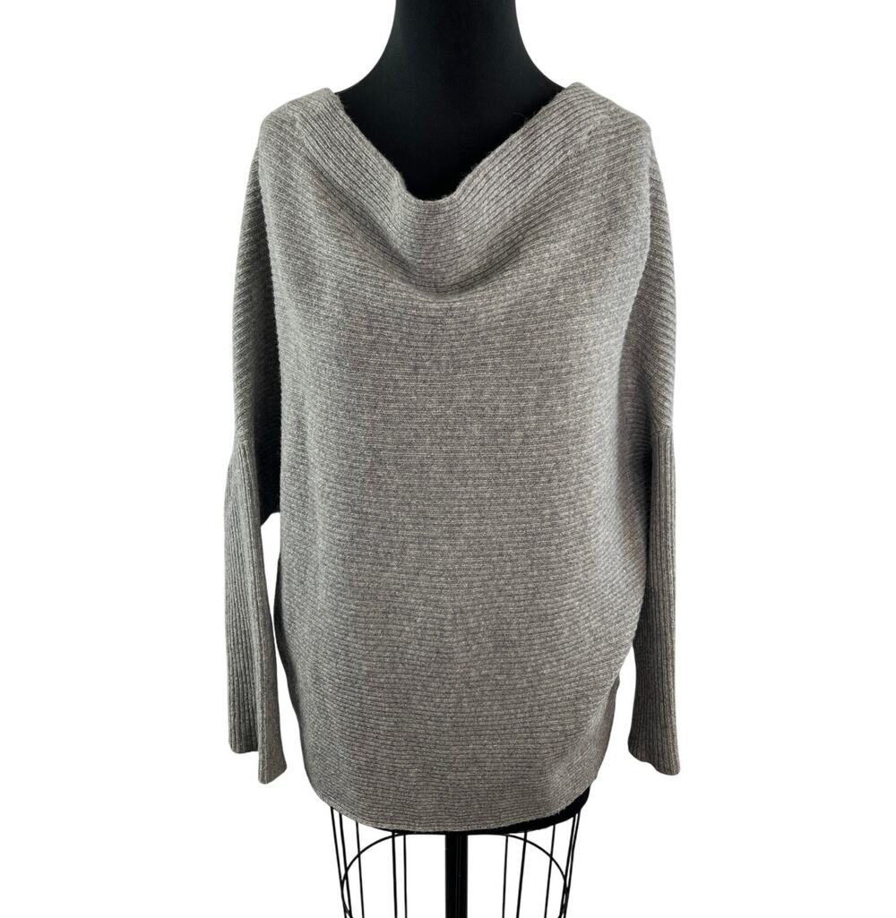 ZARA Knit Wool Cowl Neck Sweater Gray Long Sleeve Pullover Ribbed Size M Medium